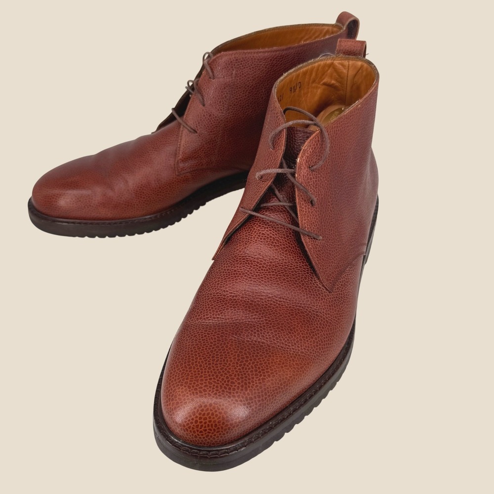 Salvatore Ferragamo Studio Chukka Boots Men 9.5 D Brown Pebble Leather Vibram